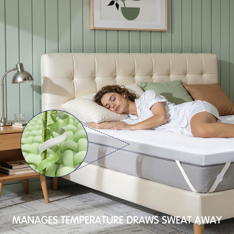 Subrtex Mattress Topper Cover (Only Cover) Mattress Protector Bedding Rayon Made from Bamboo Removable Mattress Encasement Mattress Cover with Zipper (4 Inch, White, King) - Image 4